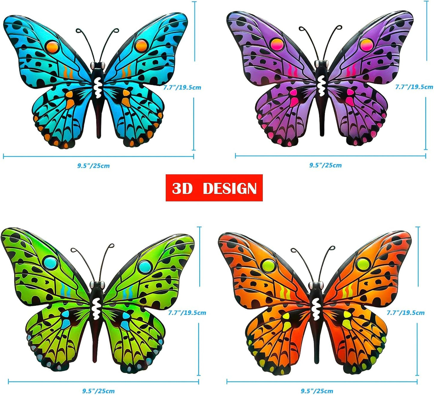 4 Mariposas Metal 9.6" Decoración Exteriores Jardín