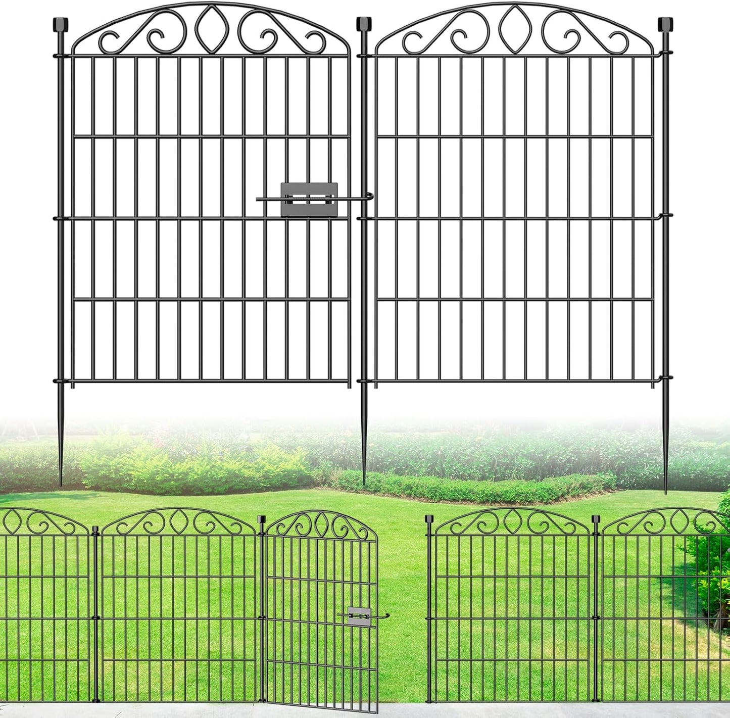 Valla jardín 12 paneles puerta 30pulg x 23.6pies antióxido