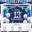 Cartel cumpleaños 13 años azul marino globos confeti