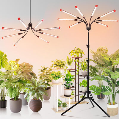 Luz LED crecimiento plantas 72W 8 cabezales espectro completo