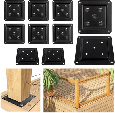 10 Conectores Placa Madera 3.5x3.5pulg Soporte Negro Acero