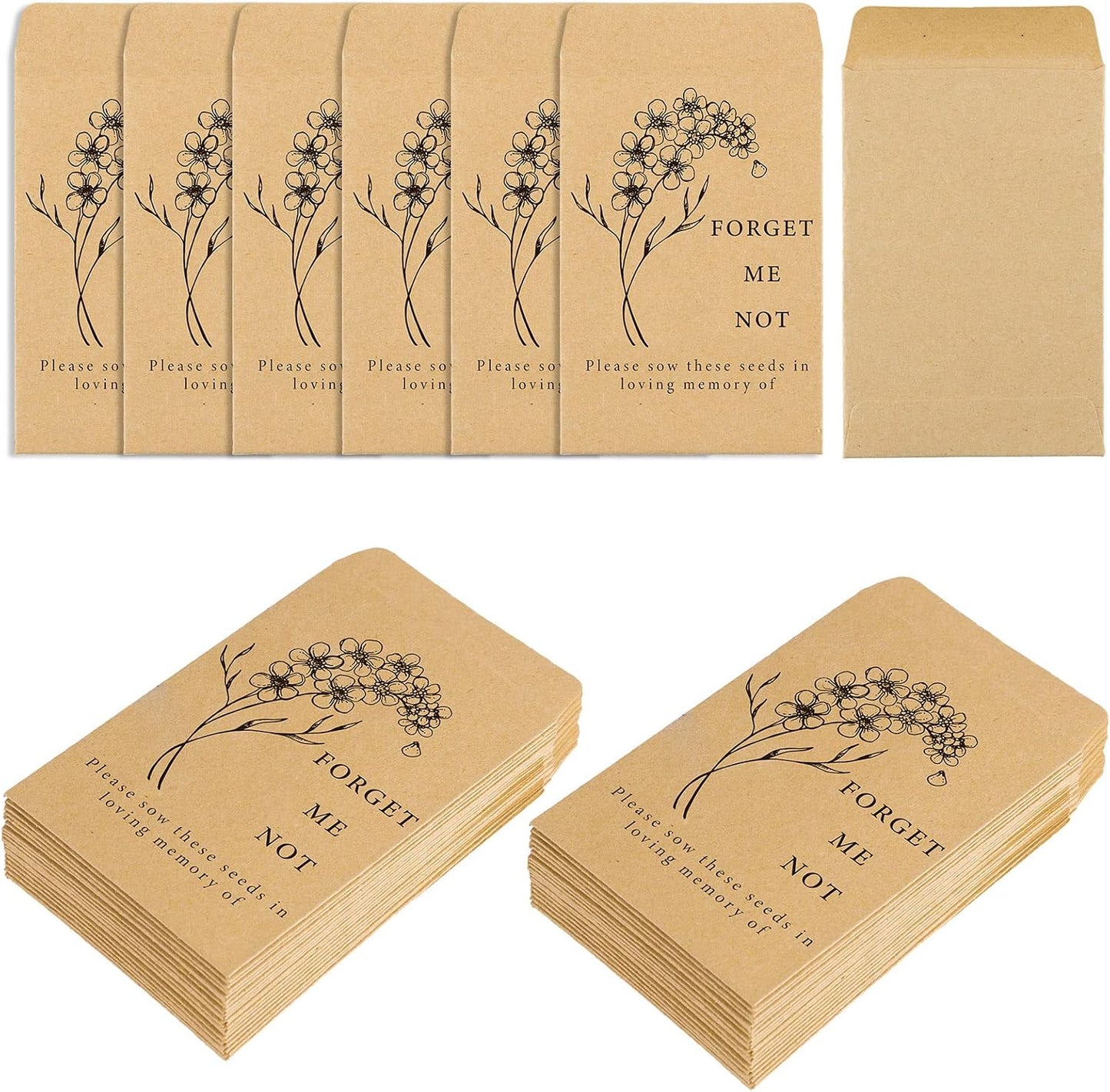 200 Paquetes Semillas Forget Me Not Sobres Kraft Autoadhesivos