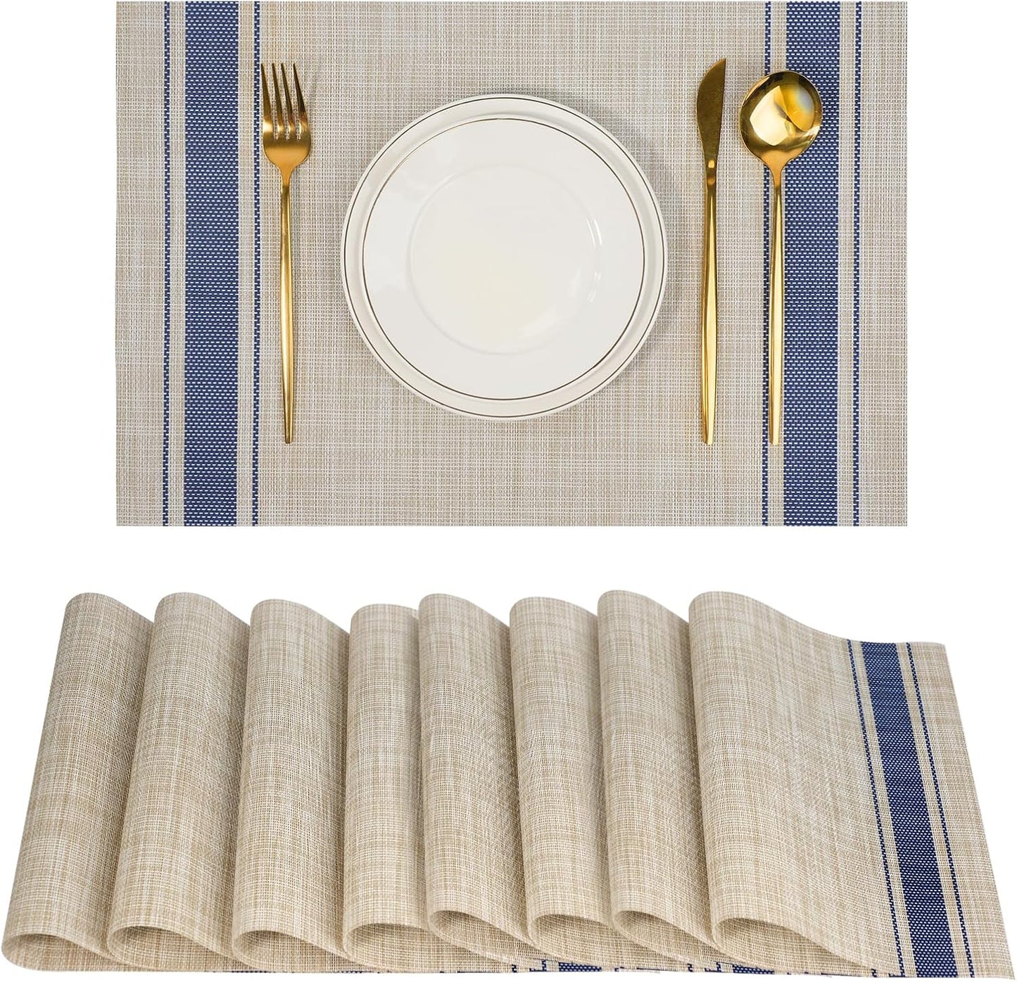 Set 8 Manteles PVC Antiderrap. Calor Resistente Azul Caqui