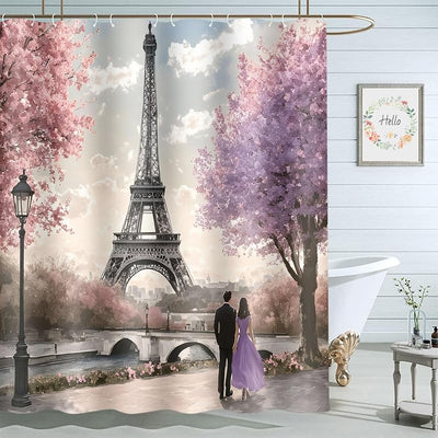 Cortinas baño diseño torre Eiffel 72x72pulg con ganchos