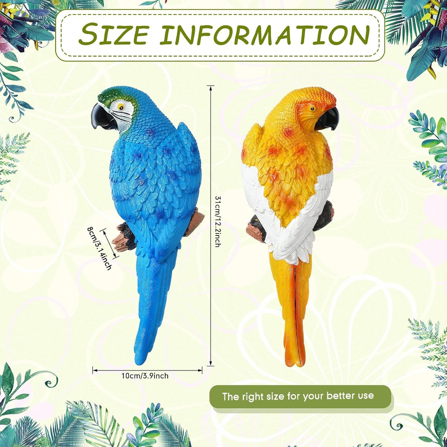 2 Pzas Estatuas Loros Jardín Azul Amarillo
