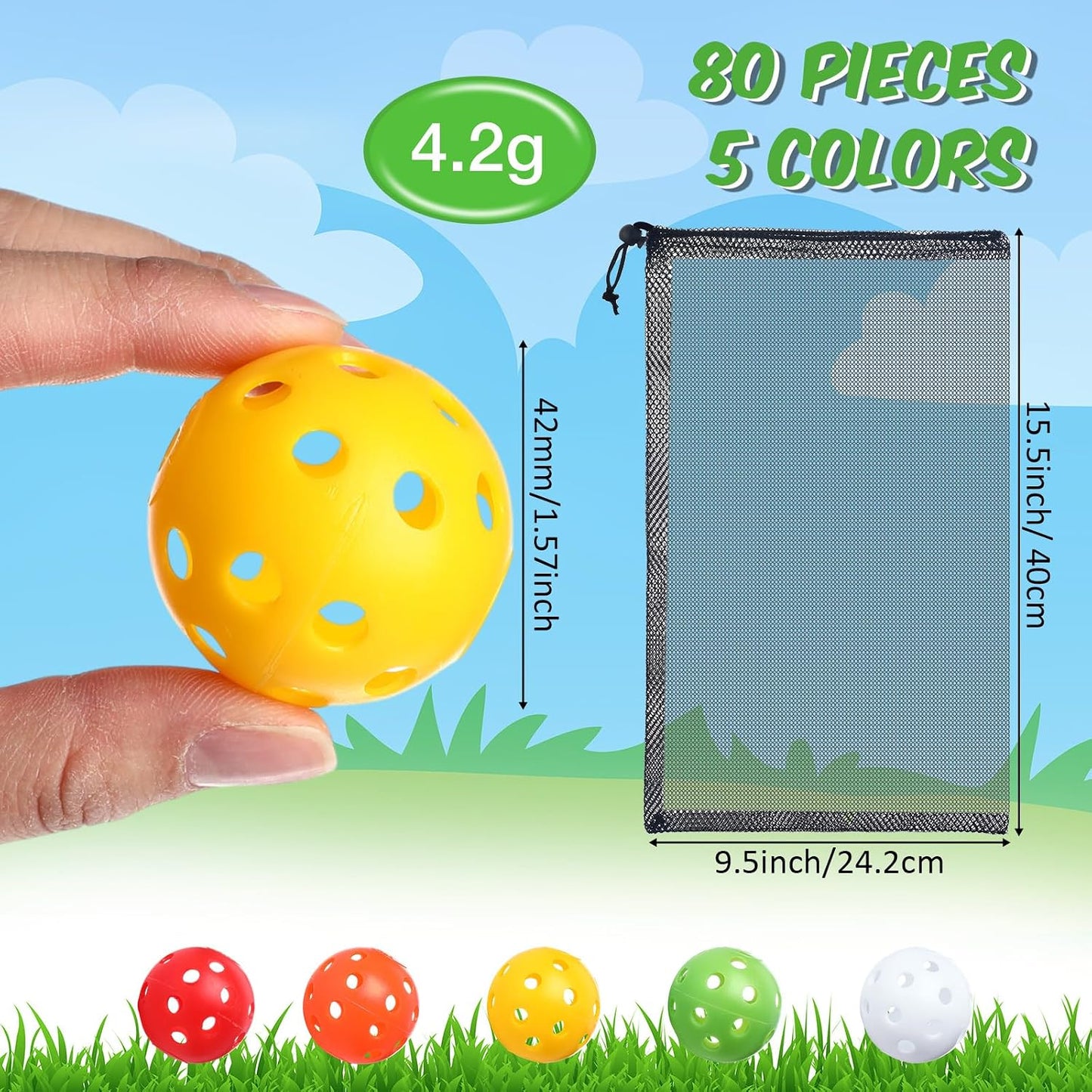 80 Pelotas Golf Plástico Hueco 42mm para Interiores