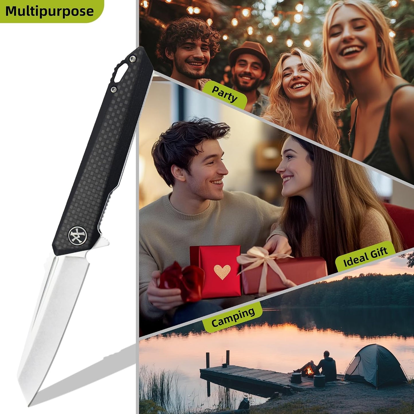 Cuchillo plegable EDC acero D2 mango G10 fibra carbono