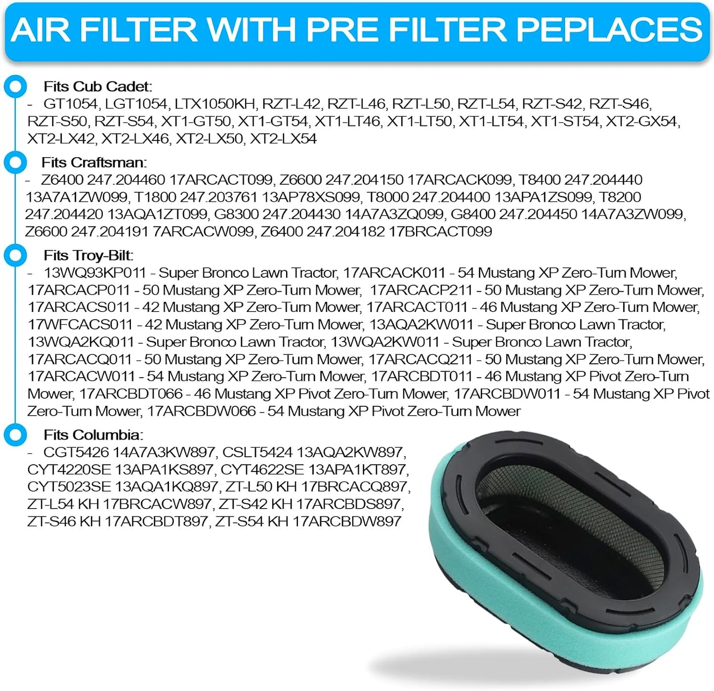 Filtro aire comp Cub Cadet XT1-LT46 50 54