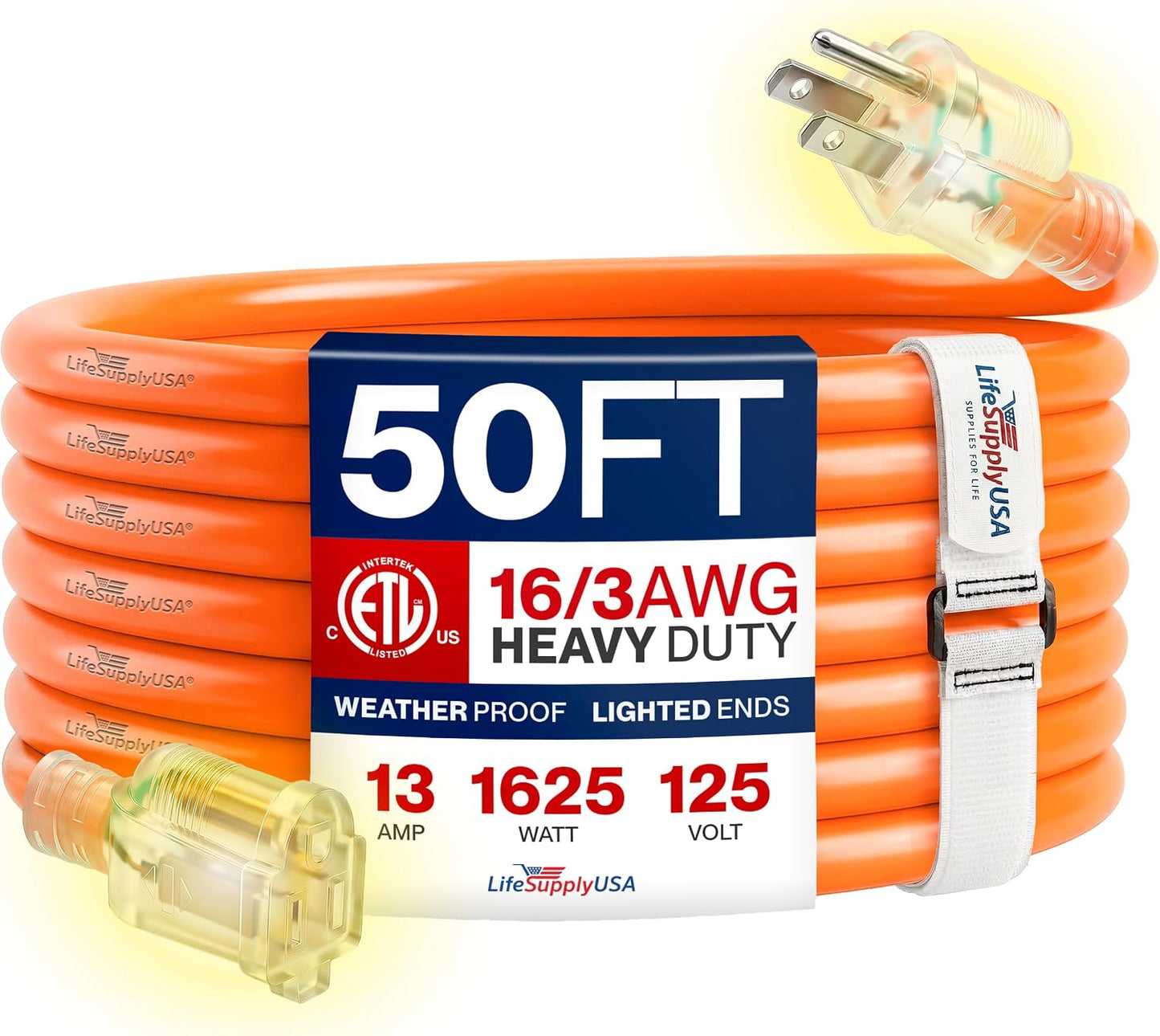 Cable extensión 50ft 16/3 SJTW impermeable ETL resistente frío