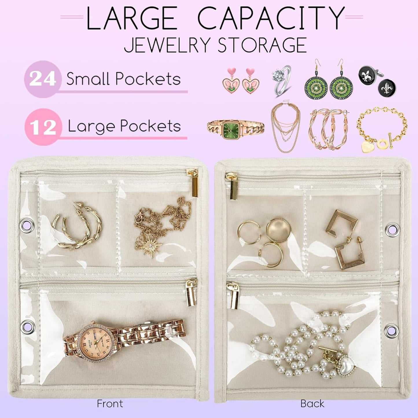Estuche organiz. joyas viaje con bolsa terciopelo