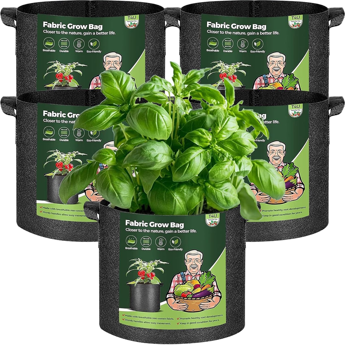 Bolsas cultivo 1gal con asas tela gruesa no tejida set 5