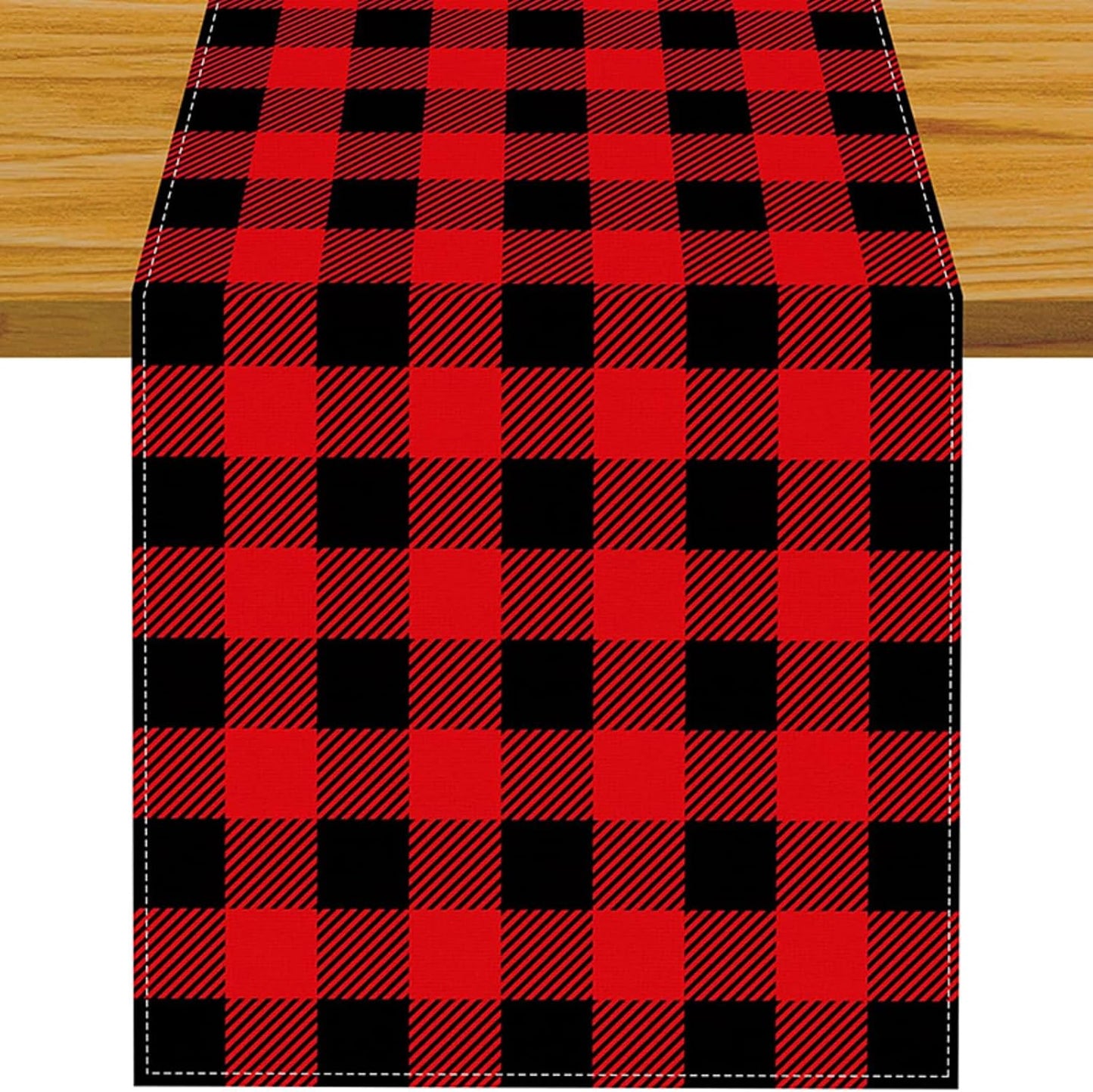 Mesa camino cuadros búfalo rojo y negro 13x72pulg navidad