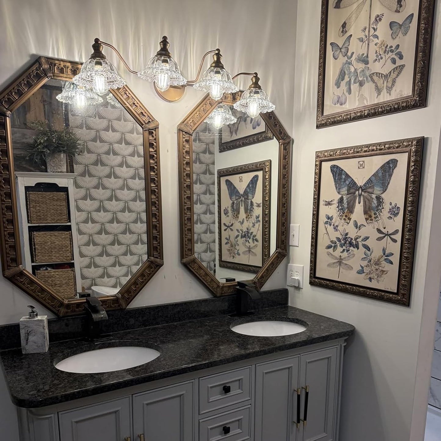 Lámpara tocador latón 4 luces baño