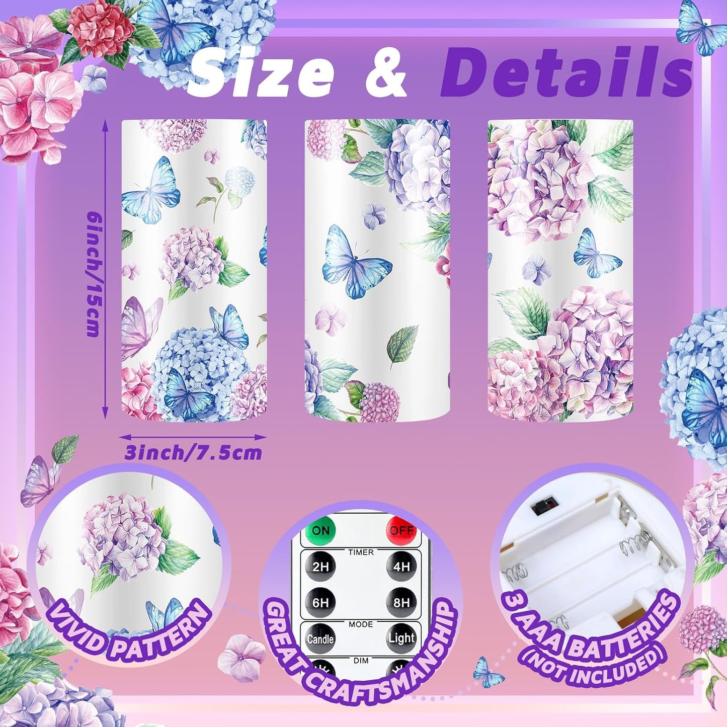 Velas LED florales sin llama con temporizador para hogar y boda