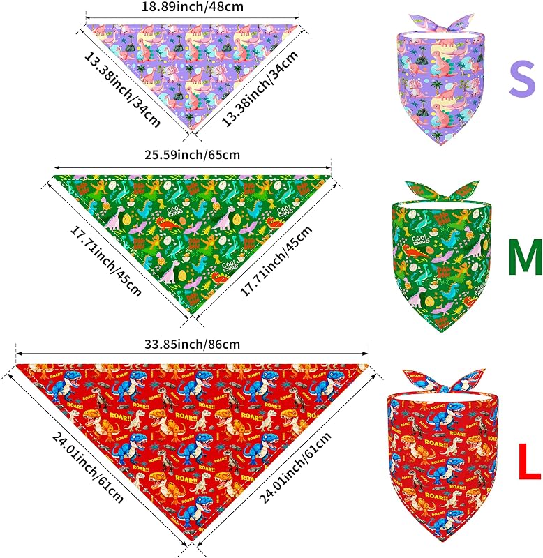 10 Bandanas Dinosaurio para Perros XS Rosa Morado Azul