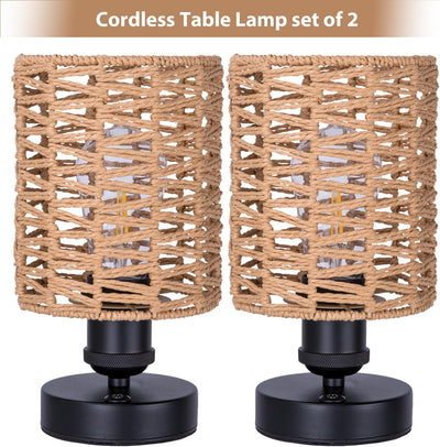 Lámpara mesa inalámbrica ratán boho recargable para exterior
