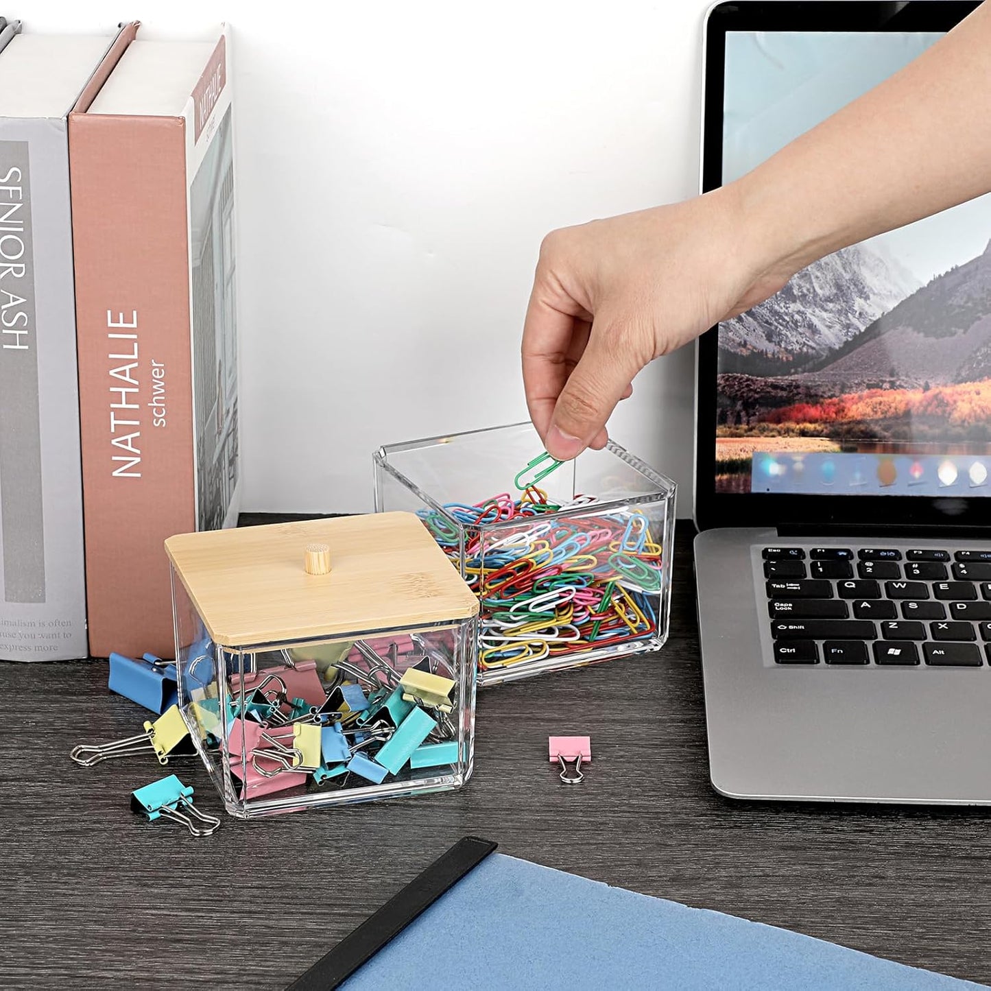 Organiz. clips papel transparente 2 capas bambú tapa