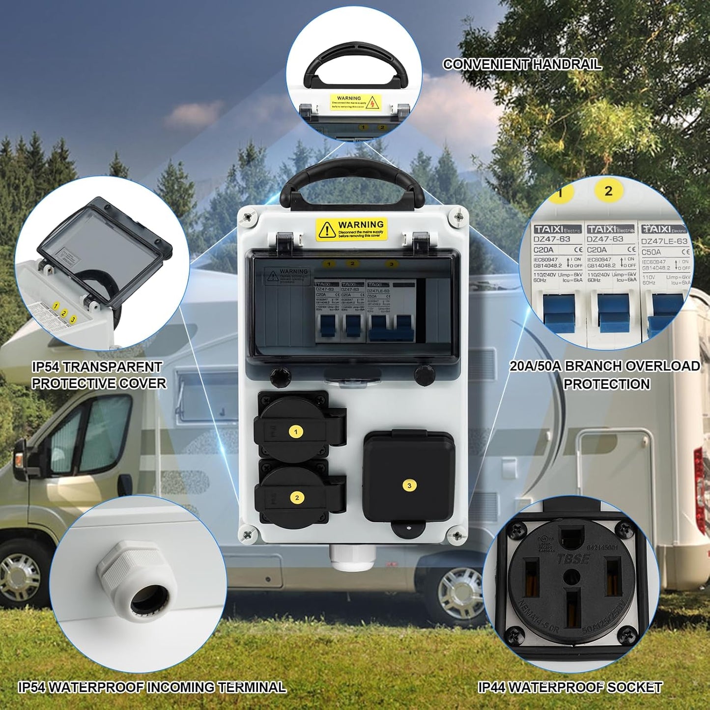 Caja toma corriente RV con disyuntor NEMA 14-50R