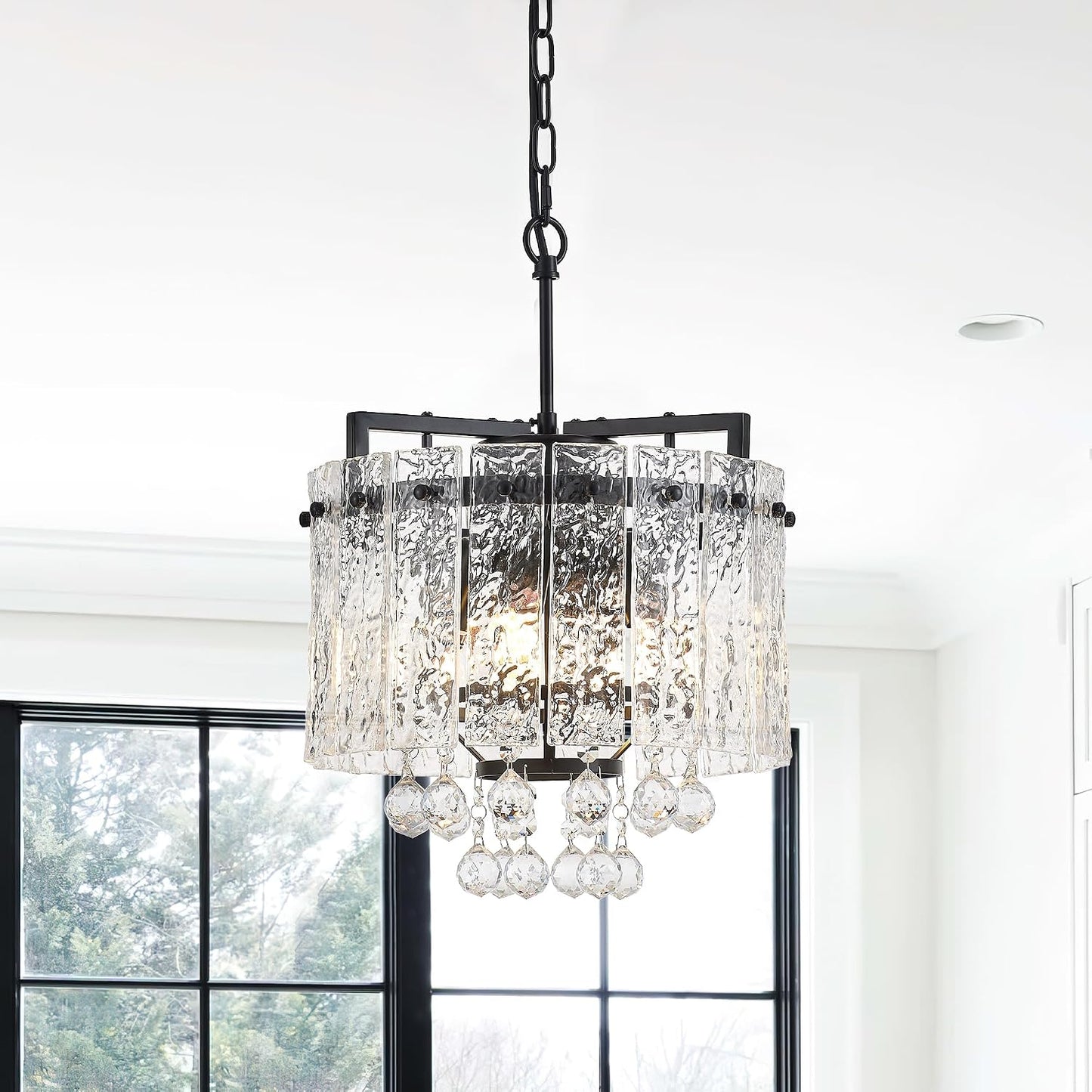 Candelabro cristal moderno 13.4pulg 4 luces negras para