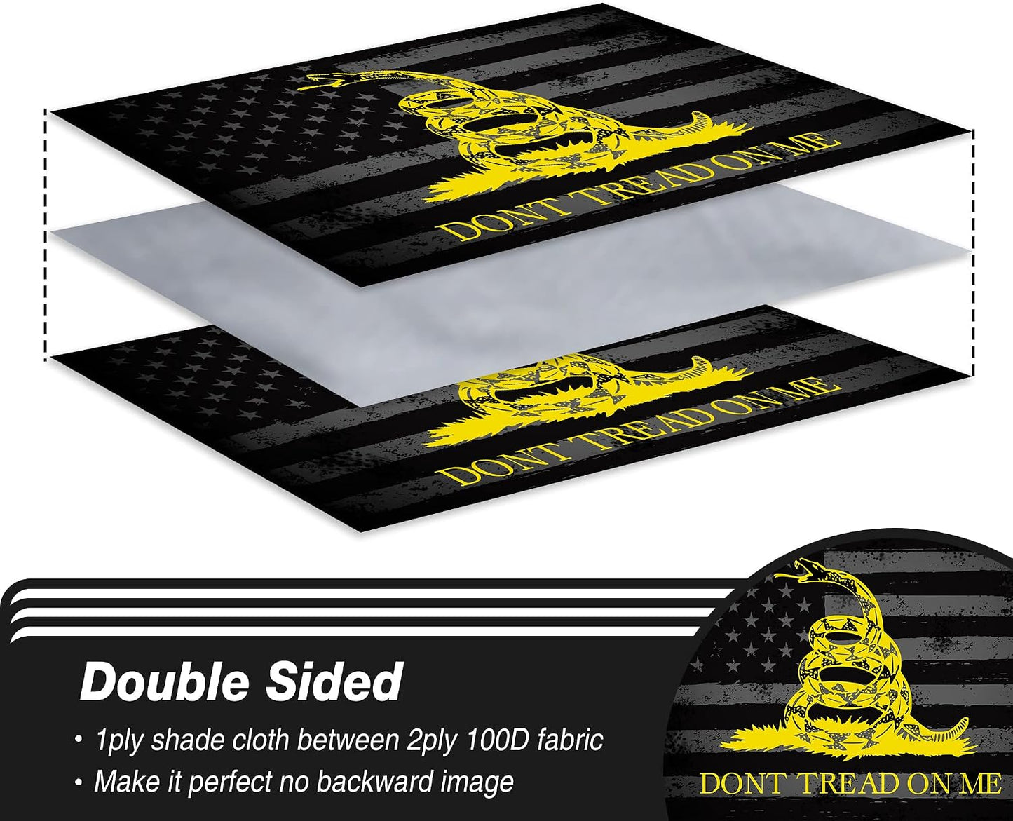 Bandera Gadsden 3x5pies poliéster 3capas doble cara