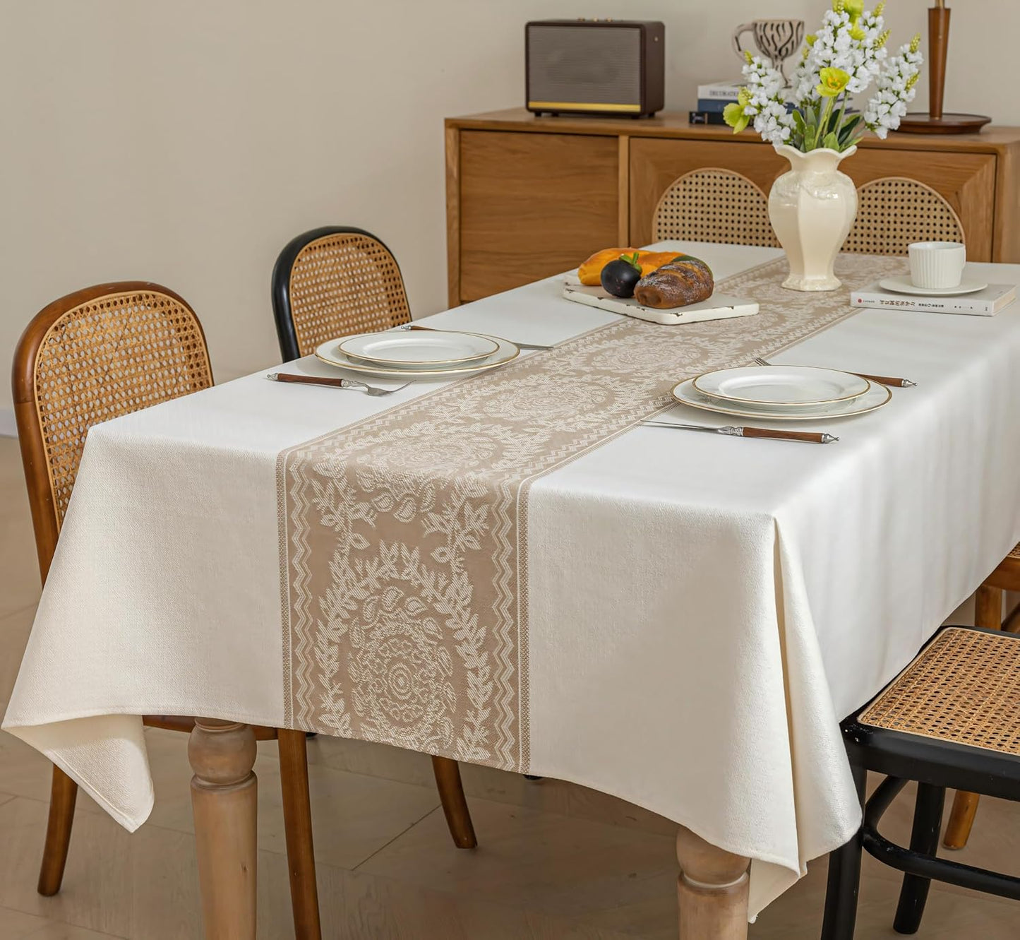 Mantel lino mesas rectangulares 8ft impermeable comedor