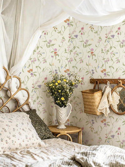 Papel tapiz floral vintage 17x79pulg autoadhesivo beige para bebé