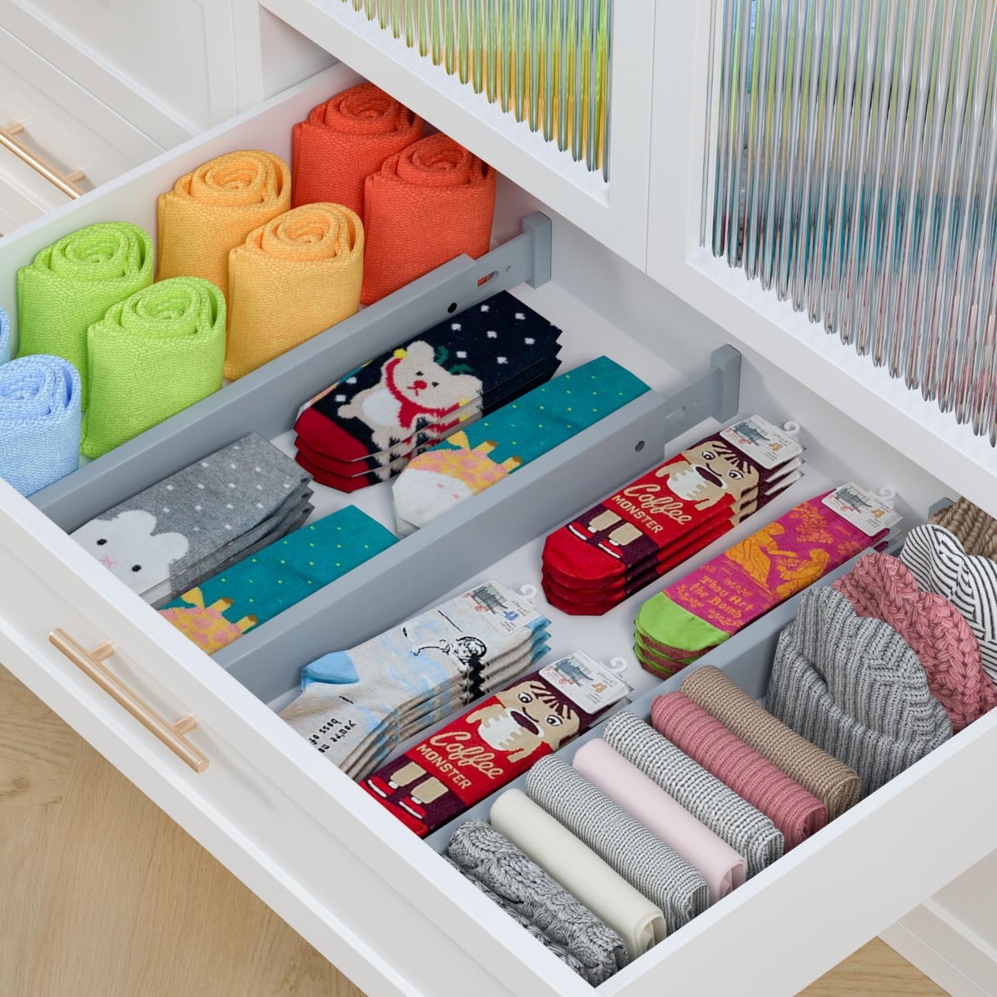Divisor bambú cajones 17-22" organiz. 4 pzas gris