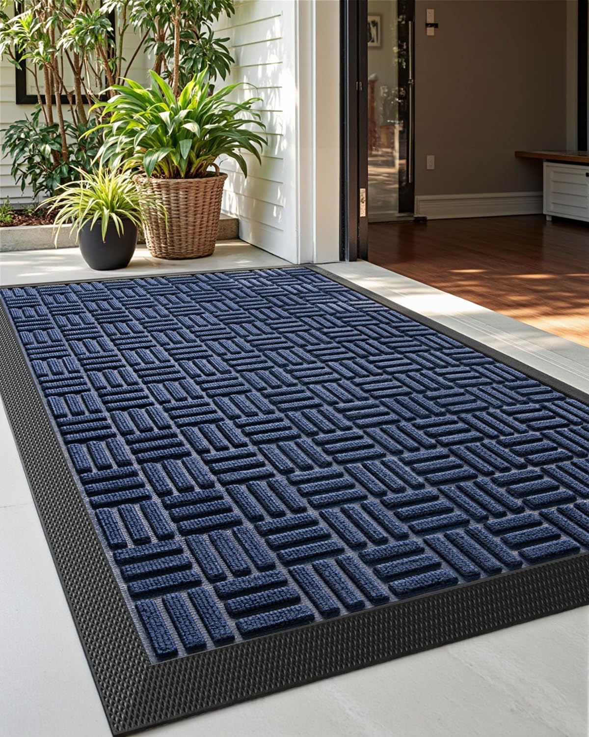 Tapete puerta goma resistente 23x35pulg azul