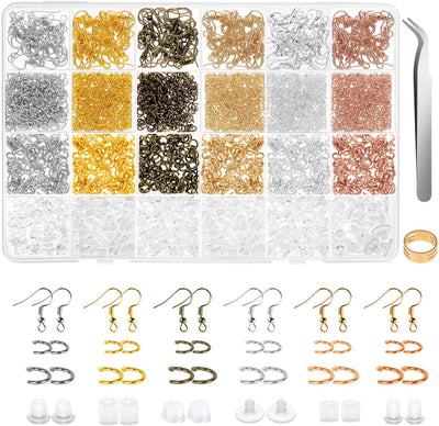 Kit fabricación aretes 1900 pzas ganchos joyería anillos salto