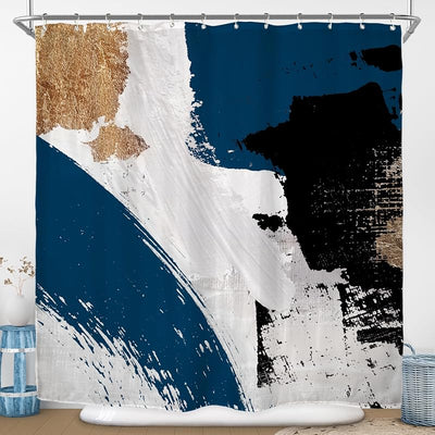 Cortina ducha abstracta azul negro dorado 72x72pulg