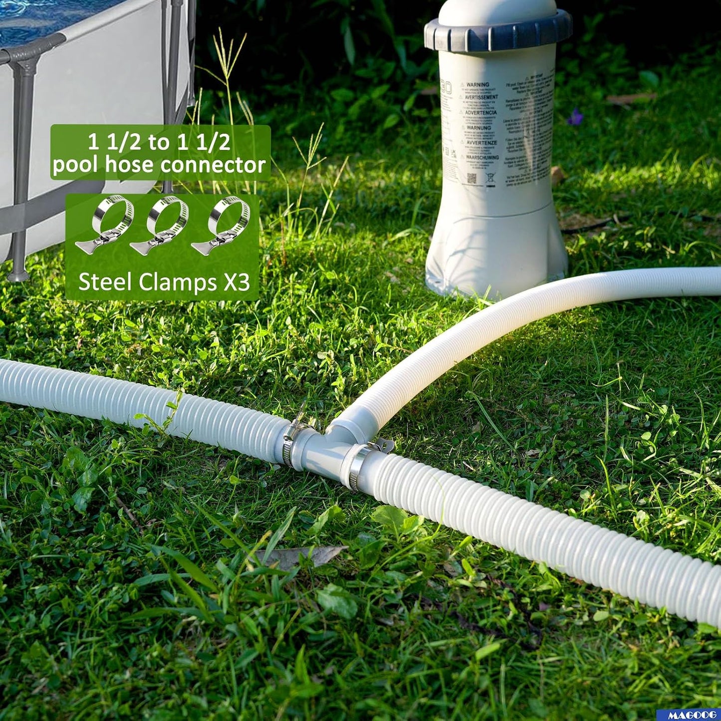 Conector manguera piscina junta T 1.25" gris