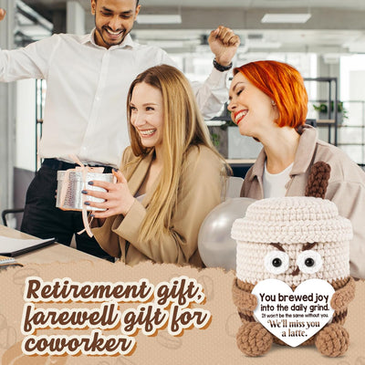 Regalo despedida mini taza ganchillo para trabajo