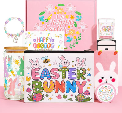 Juego regalos Pascua mujer vaso vidrio 16oz velas pulsera