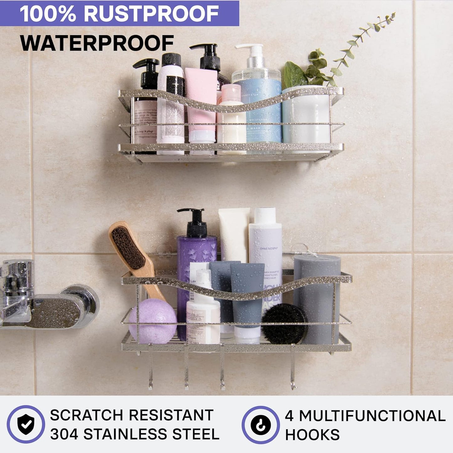Organiz. ducha autoadhesivo 2 estantes acero inox