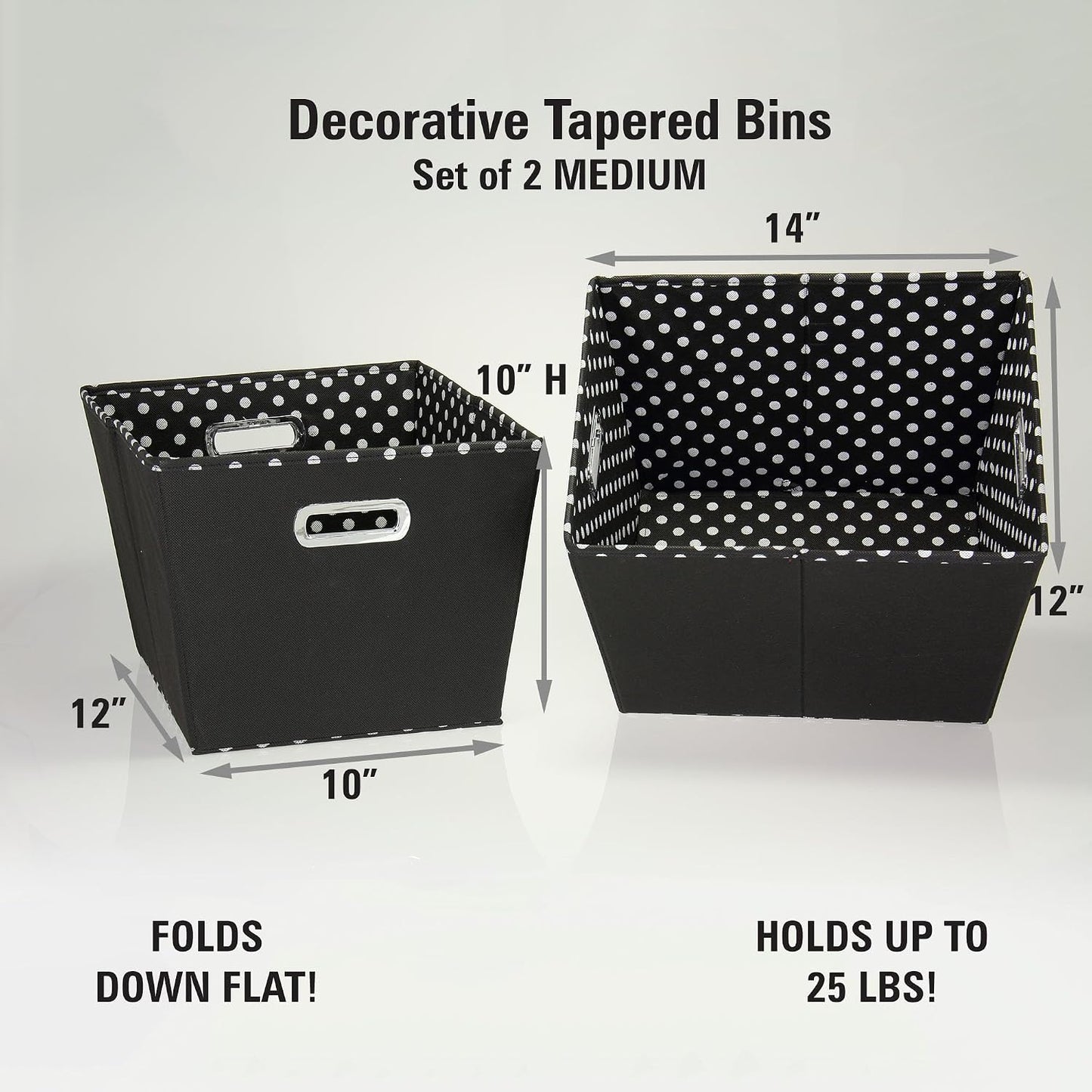 Set 2 cestas cónicas decorativas mini-puntos negros