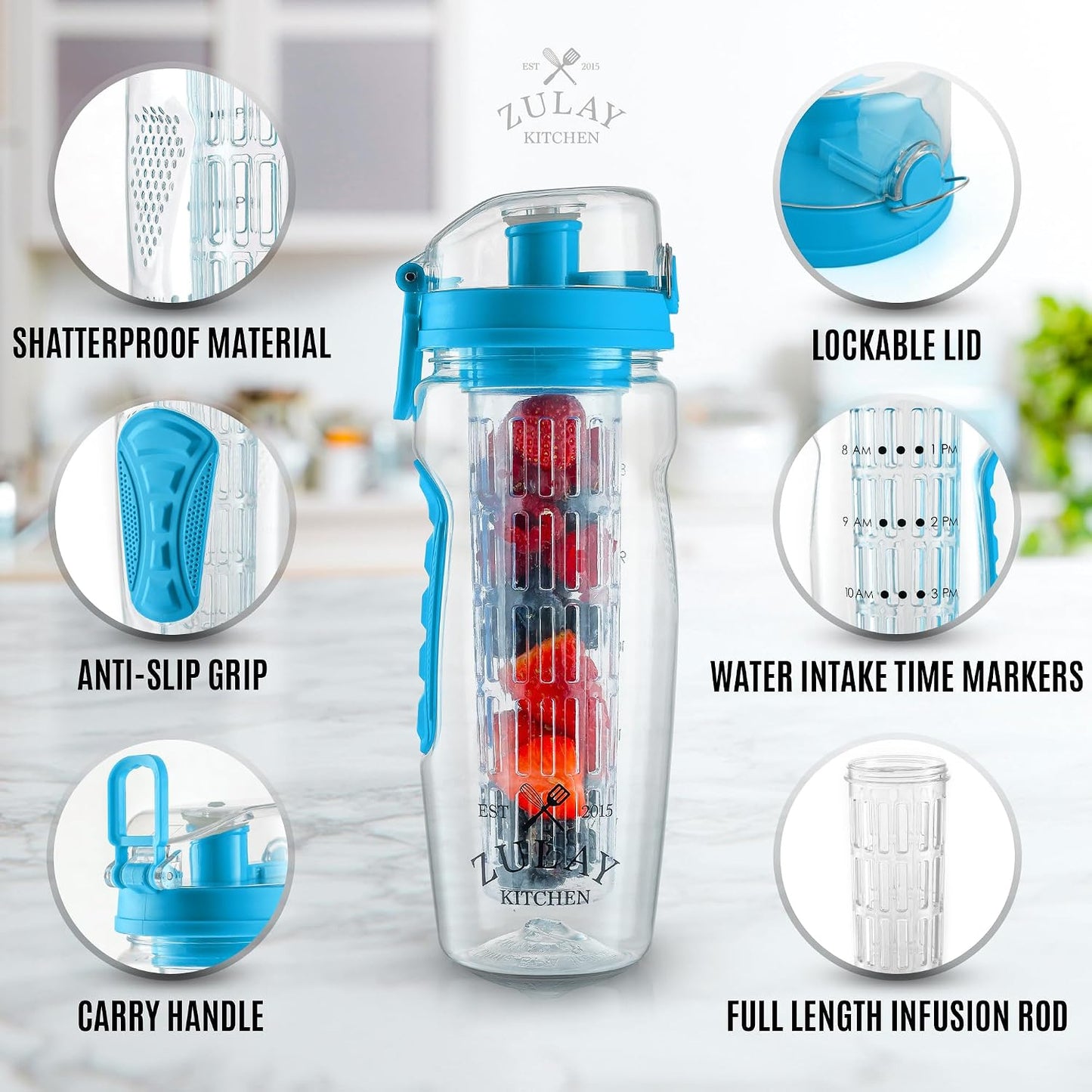 Botella agua portátil con infusor frutas