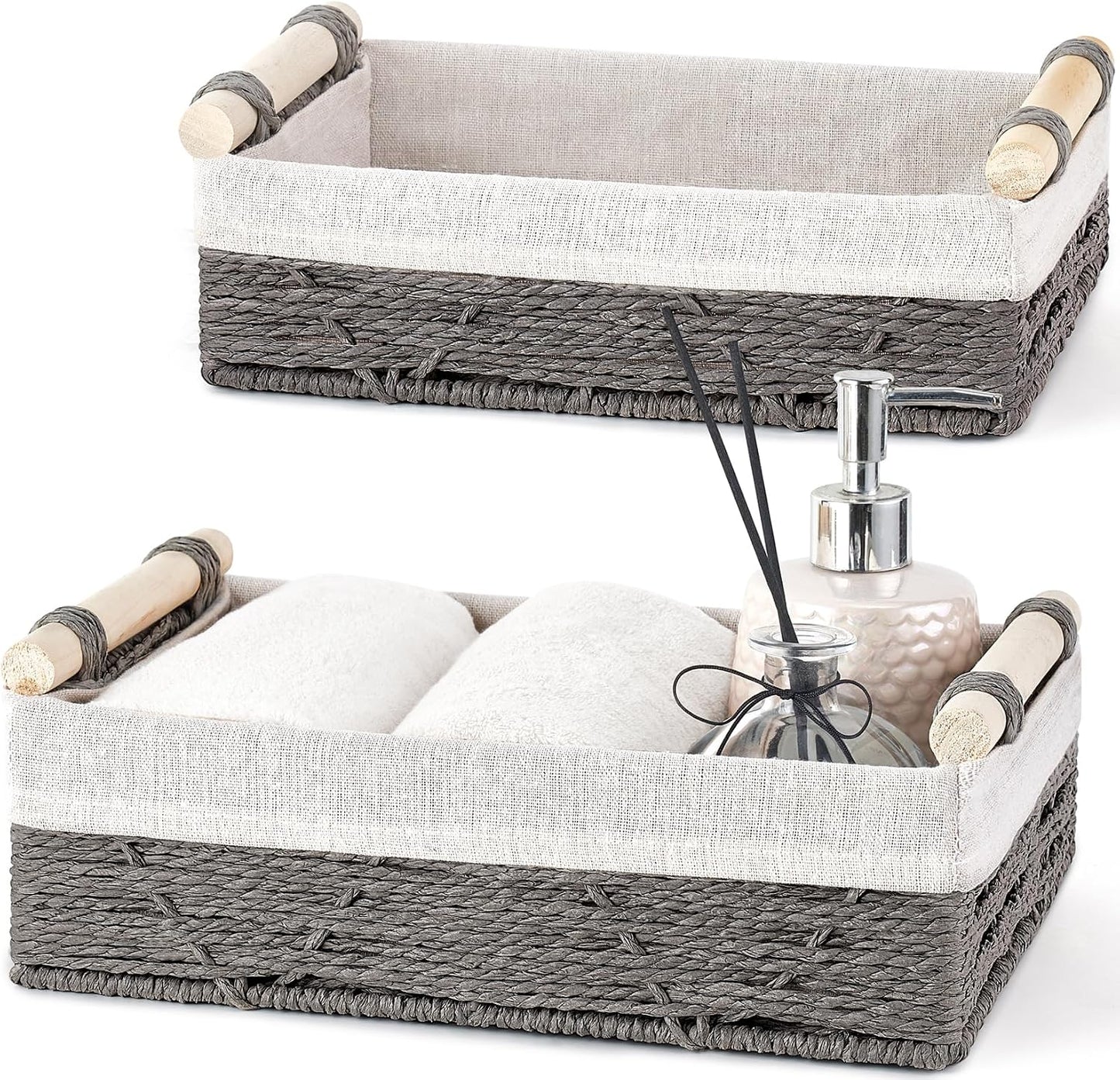 Cesta mimbre para papel higiénico y decoración 2 pzas gris