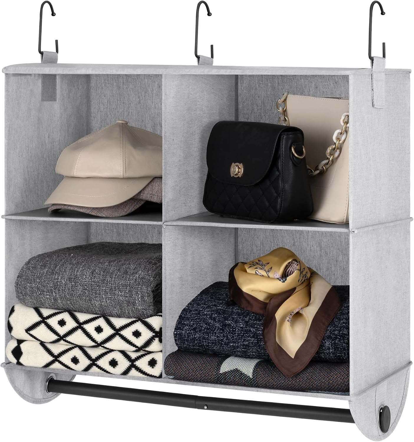 Organiz. armario colgante 4 secciones plegable gris y blanco