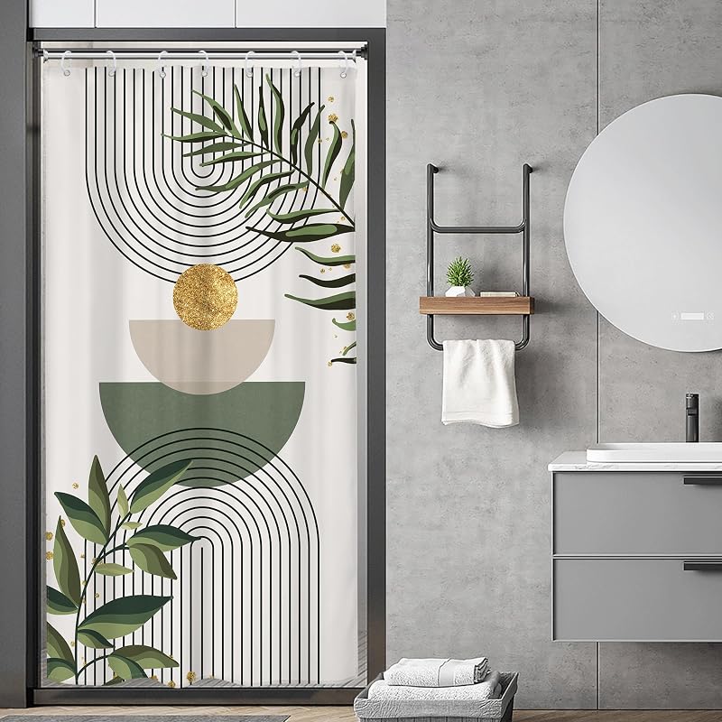Cortina ducha RV hojas verde salvia estilo bohemio 36x72pulg