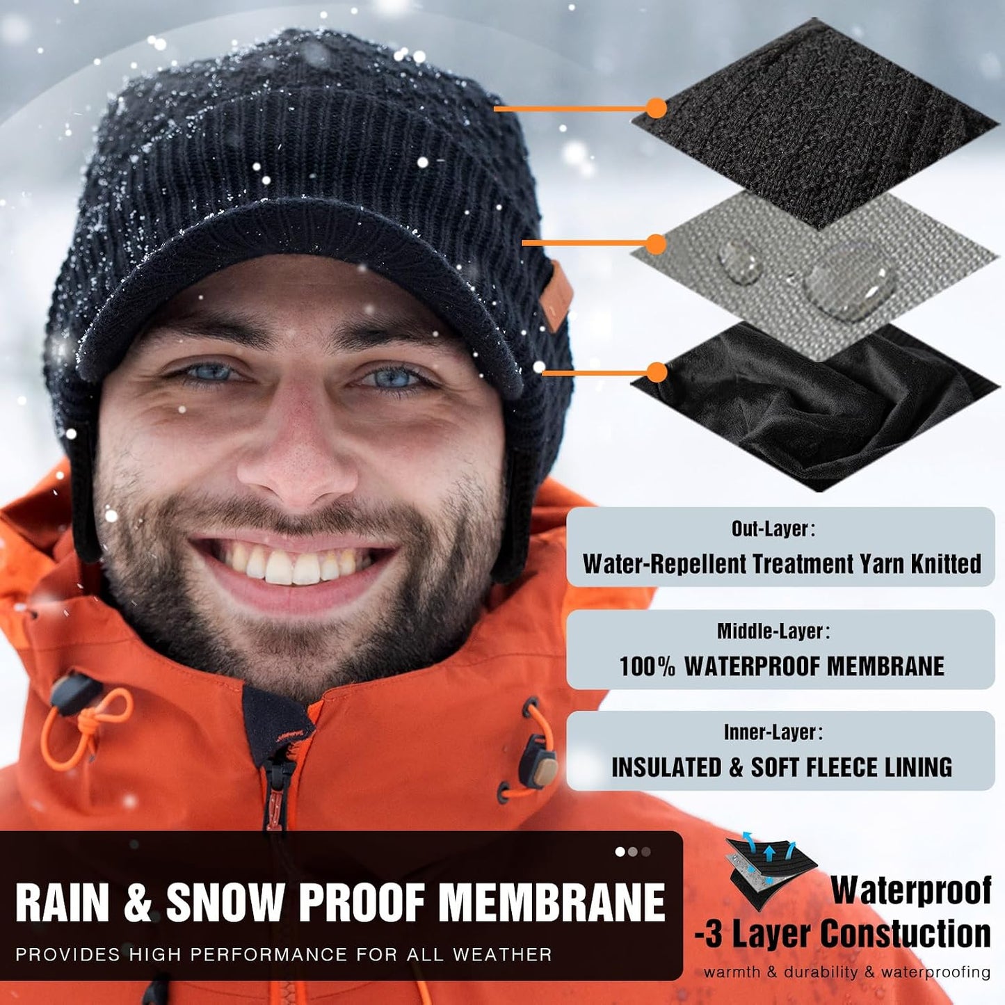 Bebé Gorro Merino Lana con Flecos Impermeable