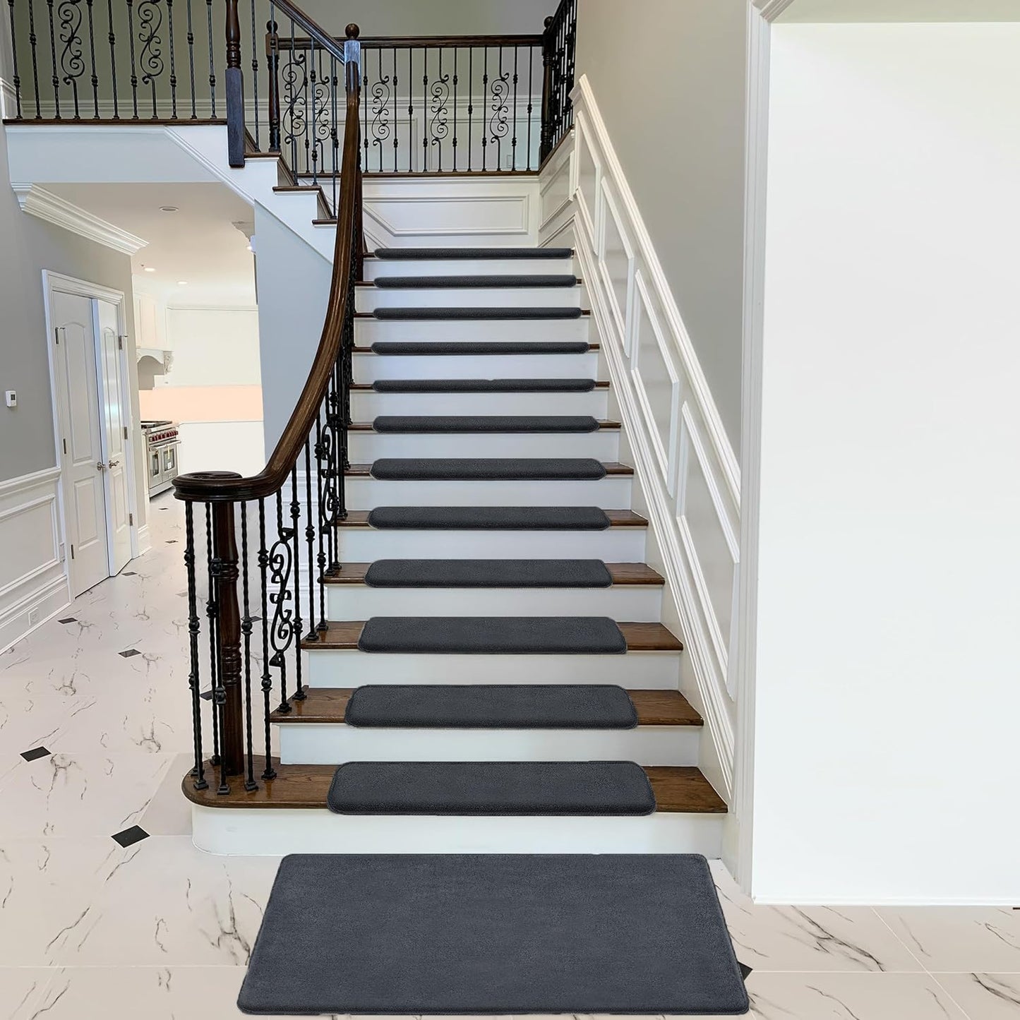 Alfombras peldaños felpa antiderrap gris 2uds