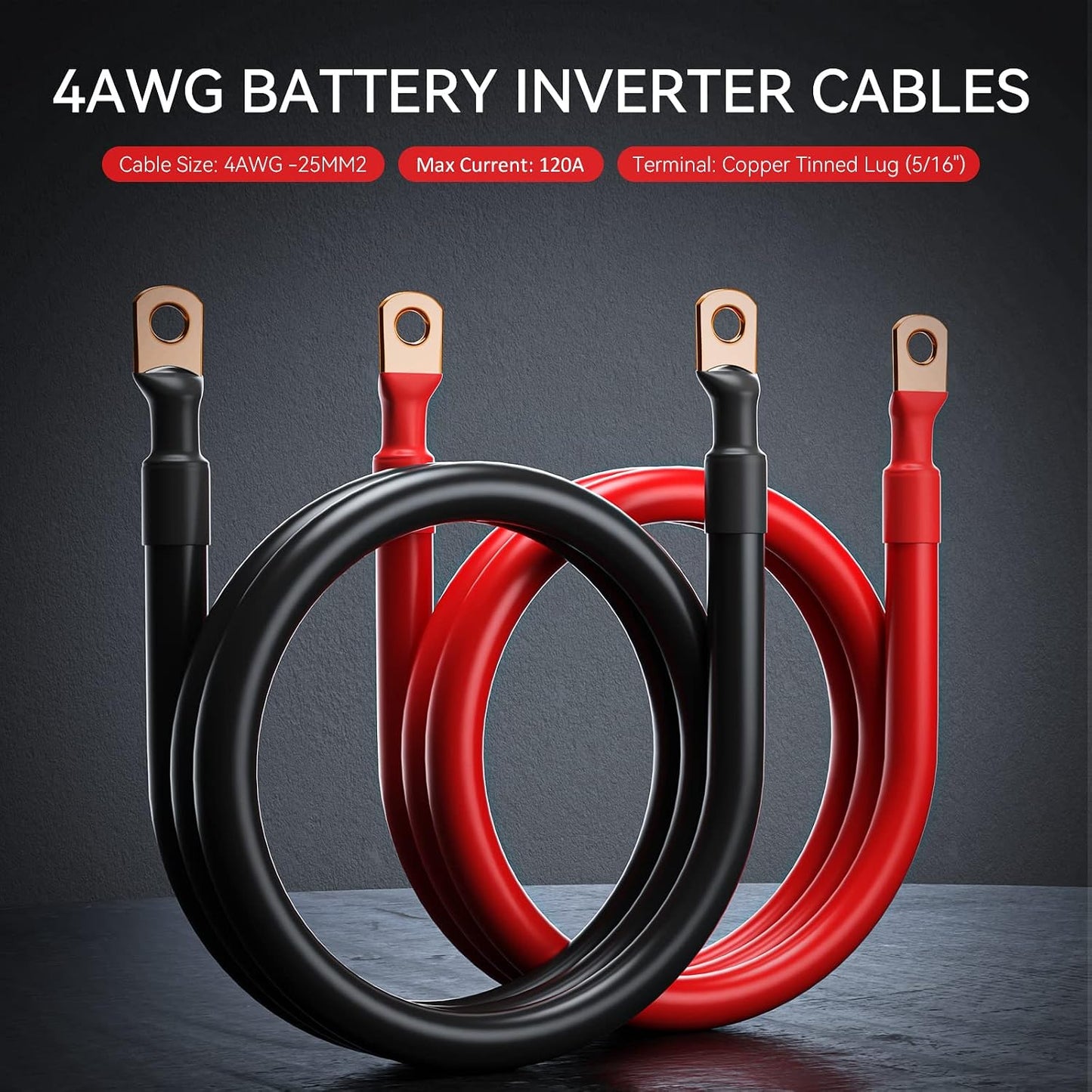 Cable inversor batería 4 AWG 10 pies cobre puro 5/16"