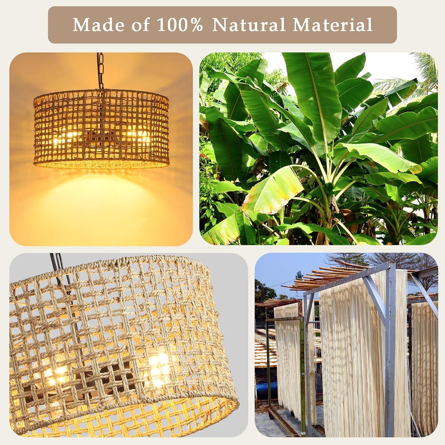 Lámpara colgante ratán 45cm 5 luces comedor isla cocina