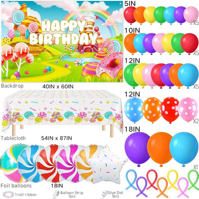 134 Pzas Decoración Fiesta Candyland Globos Arco Piruleta Niños