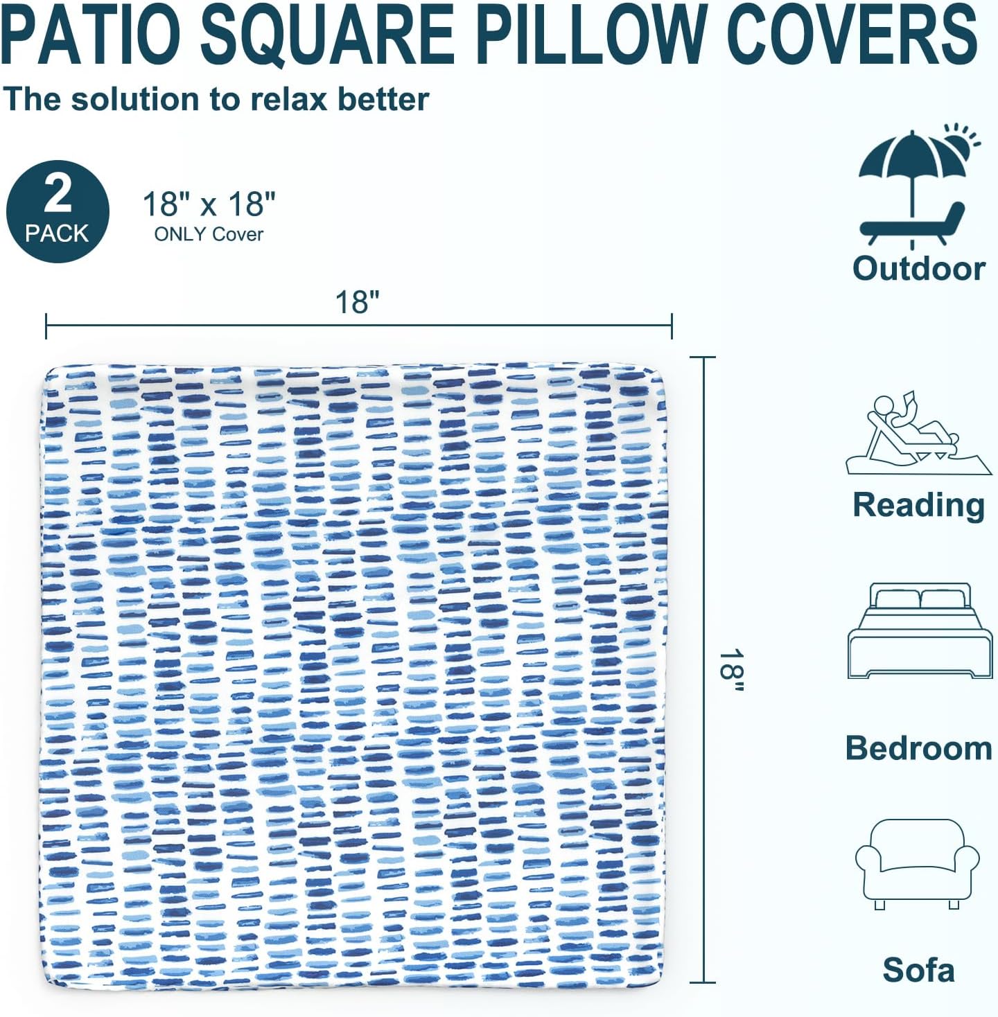 2 Fundas Almohada Impermeables 18x18pulg Azul