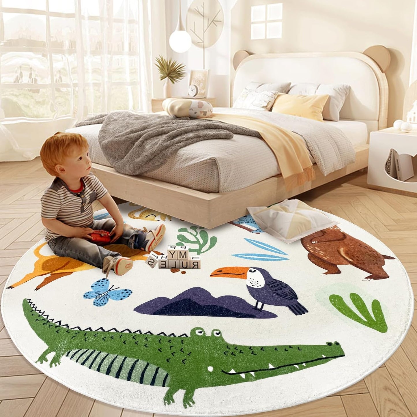 Alfombra redonda niños animales 6ft sala set