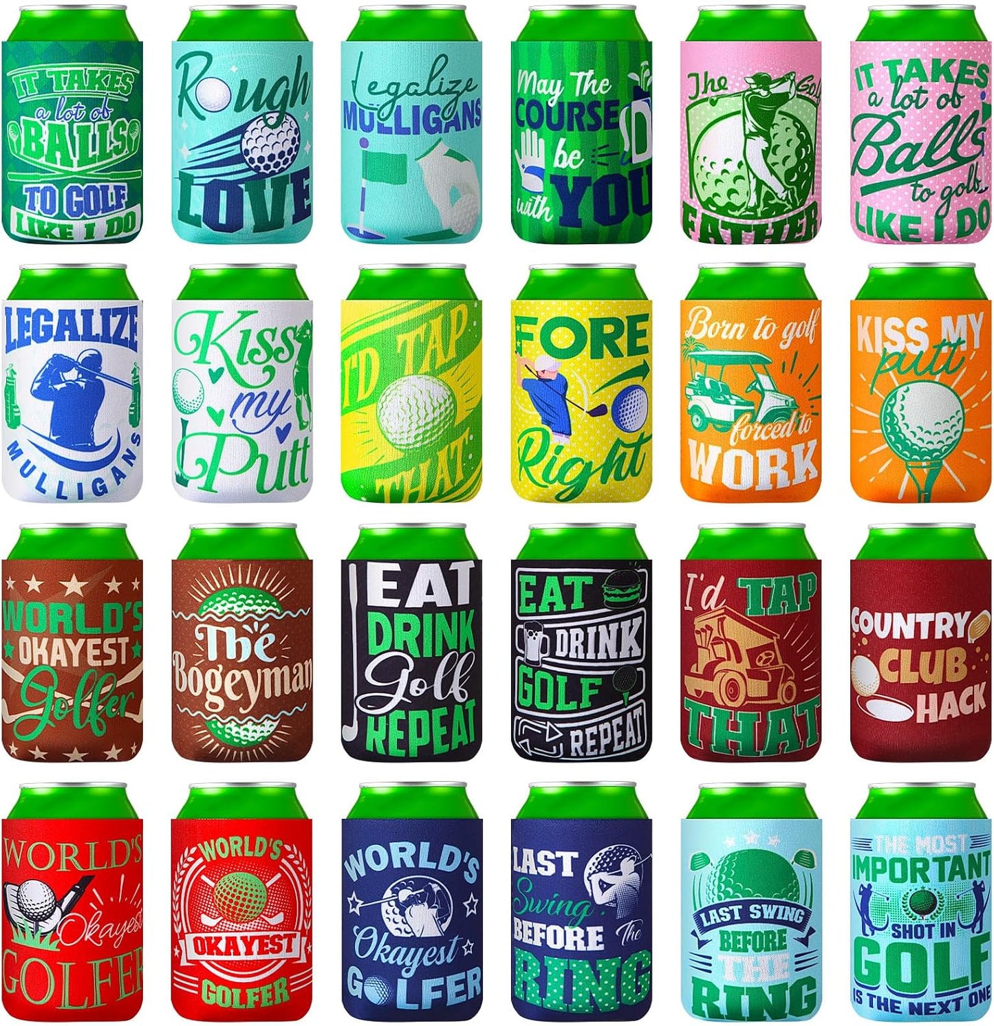 24 fundas neopreno enfriar latas 12oz reutilizables golf