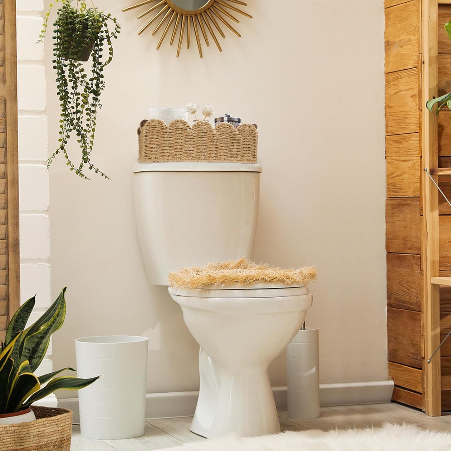 Cesta mimbre para papel higiénico beige