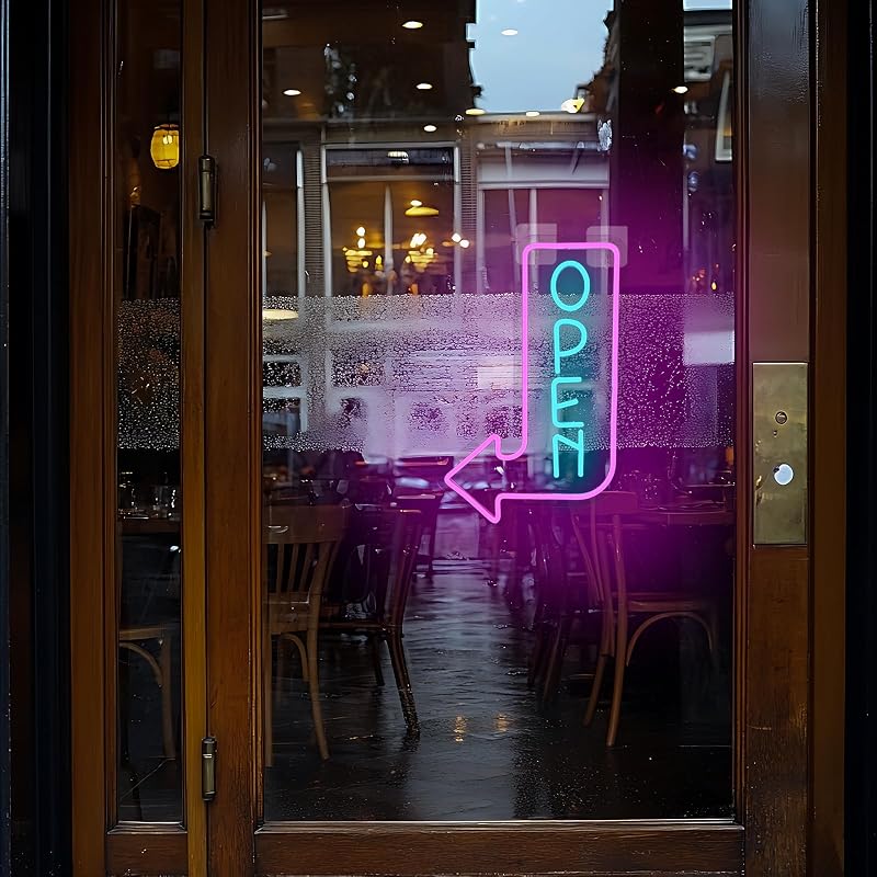 Letrero neón flecha abierta LED azul y rosa para tienda