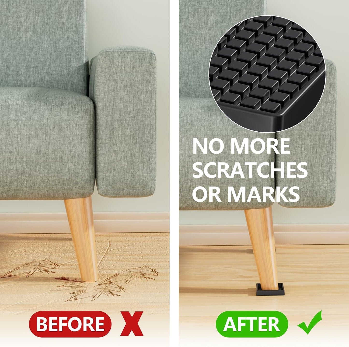 Almohadillas antideslizantes para muebles cuadradas negro